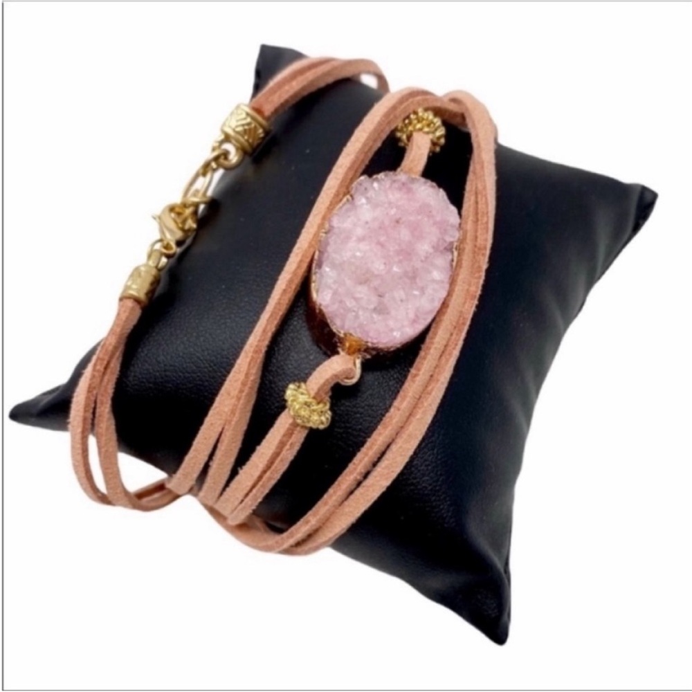 Pink crystal suede necklace or bracelet NEW